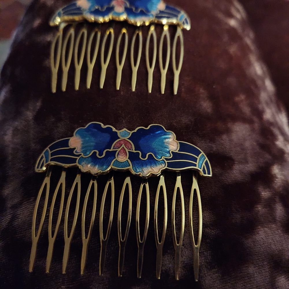 Vintage cloisonne hair combs